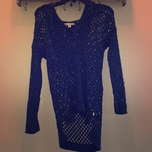 Bright blue crochet top with hoodie